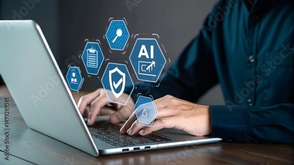 Fototapeta AI Ethics and Responsibility in Technology Concept. AI ethics and responsible artificial intelligence practices. Ethical AI development, fairness, and accountability for modern business and society.