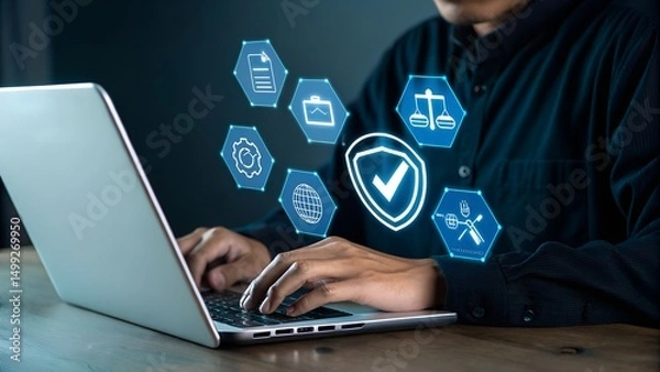 Fototapeta AI Ethics and Responsibility in Technology Concept. AI ethics and responsible artificial intelligence practices. Ethical AI development, fairness, and accountability for modern business and society.