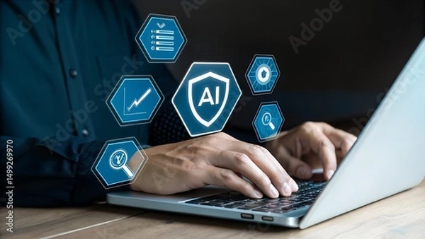 Fototapeta AI Ethics and Responsibility in Technology Concept. AI ethics and responsible artificial intelligence practices. Ethical AI development, fairness, and accountability for modern business and society.