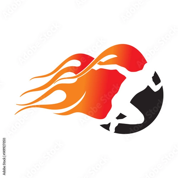 Fototapeta Fiery Runner. Running Man with Fire Icon Logo