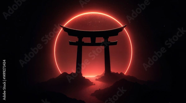Fototapeta A red circle with a red and orange light in the middle