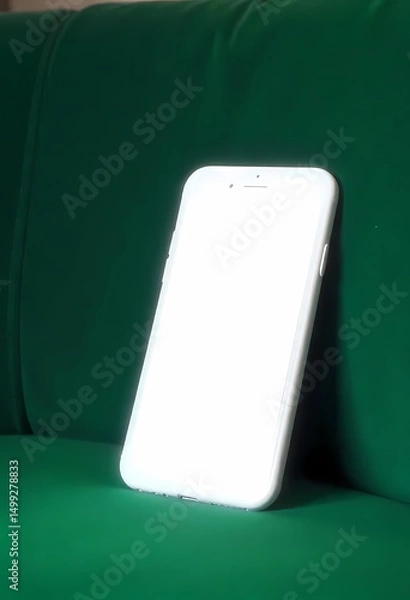 Fototapeta Mobile phone resting on the couch with a modern design and clear screen