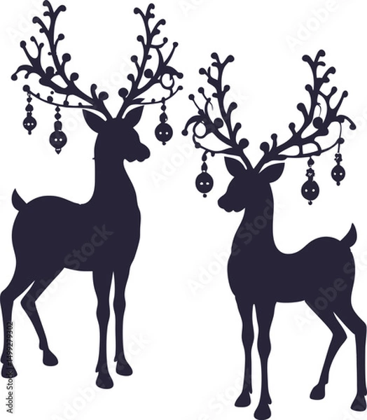 Fototapeta Two Elegant Reindeer Silhouettes with Ornate Antlers and Ornaments