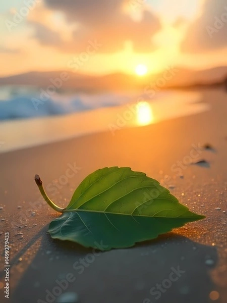 Fototapeta Autumn leaves on a mountain with colorful trees, a calm lake, and a vibrant sky during sunrise or sunset