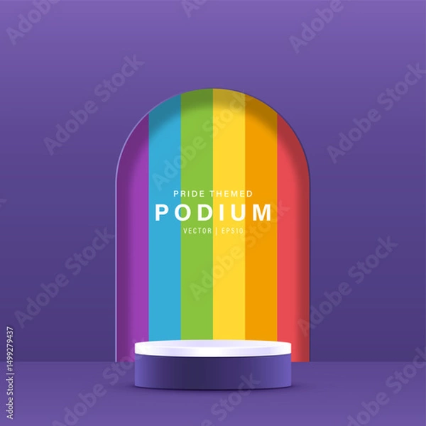 Fototapeta Pride month podium background with rainbow color decoration vector design  for product display