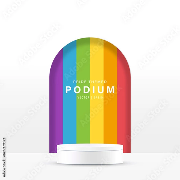 Fototapeta Pride month podium background with rainbow color decoration vector design  for product display