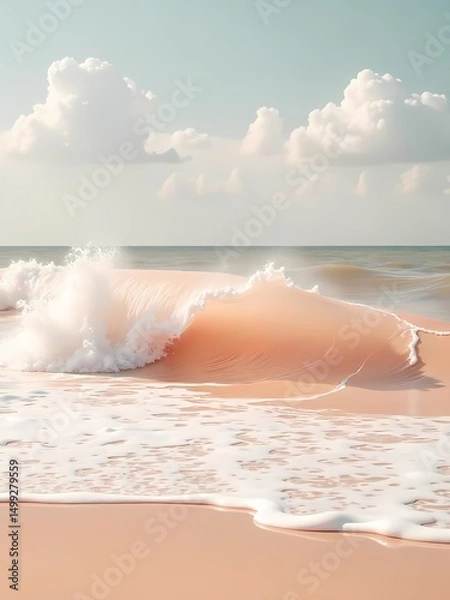Fototapeta Sunset view over the ocean waves at the beach during a calm summer evening