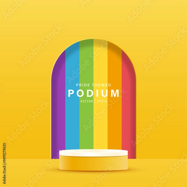 Fototapeta Pride month podium background with rainbow color decoration vector design  for product display
