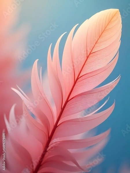 Fototapeta Pink and white feathers create a light, colorful, seamless pattern with an artistic, decorative bird design