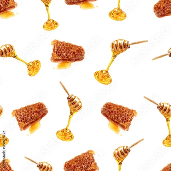 Fototapeta Watercolor Honeycomb Pattern Illustration, Sweet Food Seamless Design