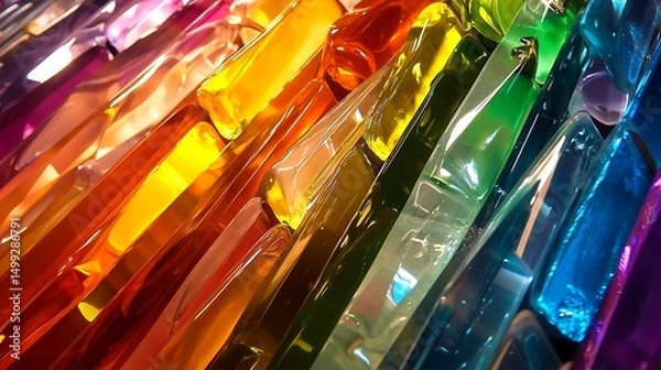 Fototapeta Colored glass fragments shimmer brightly with creating vibrant spectrum and kaleidoscope patterns for artistic display capturing light play and vivid color concept.