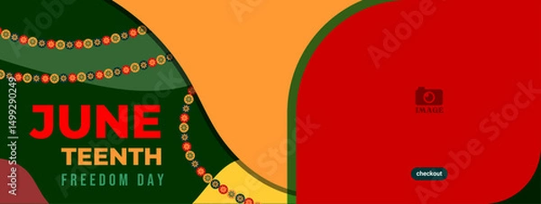 Fototapeta Juneteenth Freedom Day. Banner design with flower circle ornaments for speech, ads, annual events on June 19