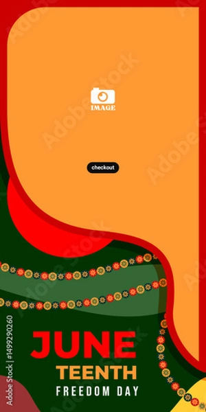 Fototapeta Juneteenth Freedom Day. Banner design with flower circle ornaments for greeting, ads, annual events on June 19