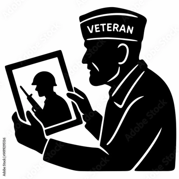 Obraz Veteran holding photo of soldier in military uniform for Veterans Day  