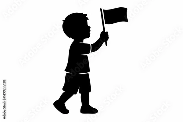 Obraz Young boy walking and holding a flag in silhouette for Veterans Day  