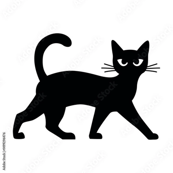 Fototapeta Standing black cat silhouette vector isolated on transparent background