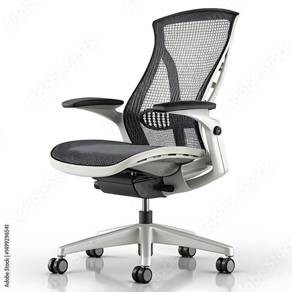 Fototapeta Modern black ergonomic office chair isolated on white