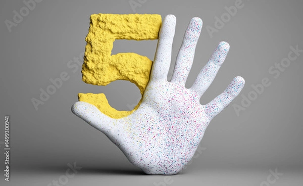 Obraz Countdown design. Textured number five and painted hand – abstract visual concept for creative campaign use