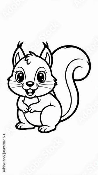 Fototapeta Simple Cute Cartoon Squirrel Line Art f Generative AI