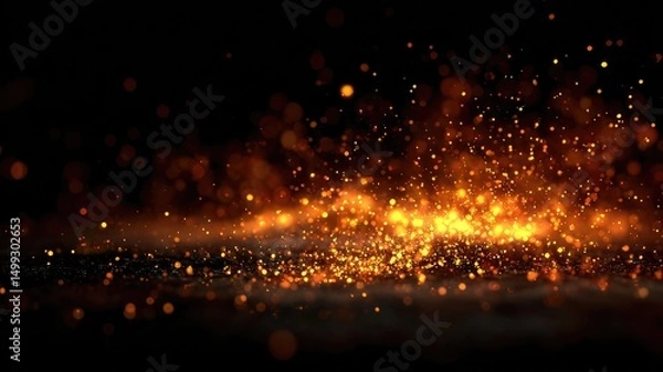 Obraz Glowing orange and gold sparks scatter vividly against a dark, blurred background, creating a warm, dynamic visual effect.