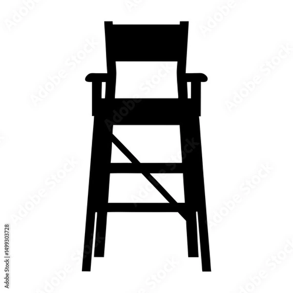 Fototapeta A black silhouette of a lifeguard chair, tall and sturdy looking