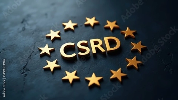 Fototapeta Gold letters of csrd surrounded by stars on a dark background.