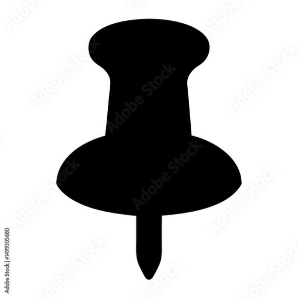 Fototapeta A bold black silhouette of a pushpin against a white background