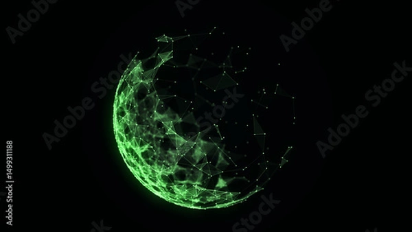 Fototapeta Futuristic sphere of particles and lines. Network connection big data. Abstract technology background. 3d rendering.