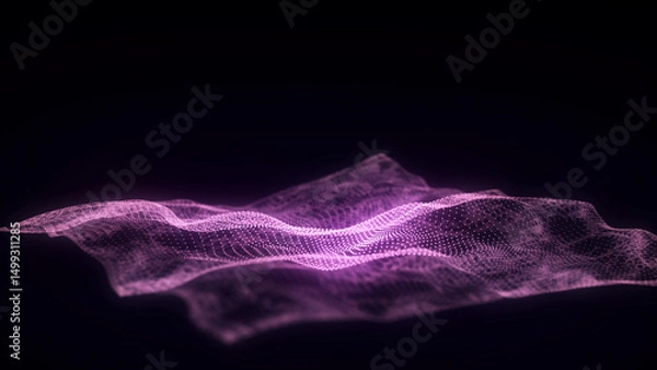 Fototapeta Abstract technology wave of particles and lines. Big data visualization. Background with motion dots. Artificial intelligence.