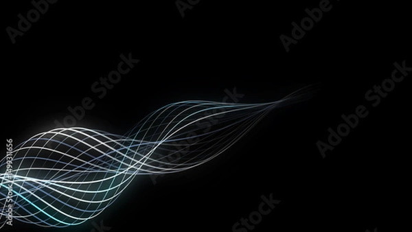 Fototapeta Flow of particles. Big data visualization. Digital technology wave. Futuristic cyberspace. Abstract cyber security background. 3D rendering.