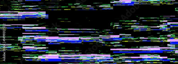 Fototapeta Hacked computer screen with glitch effect. Error templates with distortion lines. Abstract digital background with noise waves. 3D rendering.