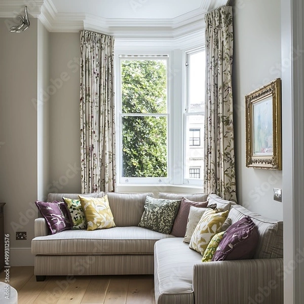 Fototapeta Living room with a couch and a window