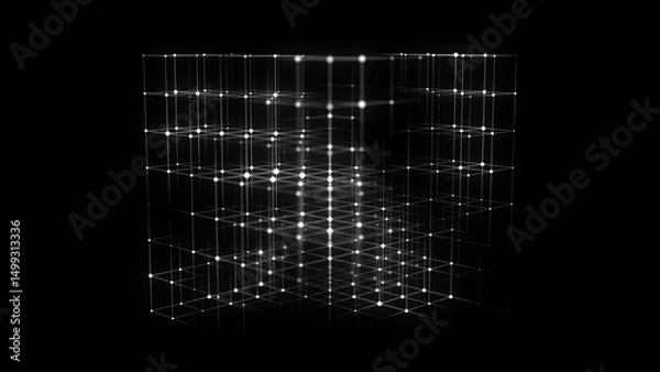 Obraz Network connection structure in the form of a cube. Technology connect big data. Science background. Abstract geometric 3D objects. 3D rendering.