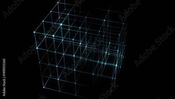 Fototapeta Network connection structure in the form of a cube. Technology connect big data. Science background. Abstract geometric 3D objects. 3D rendering.