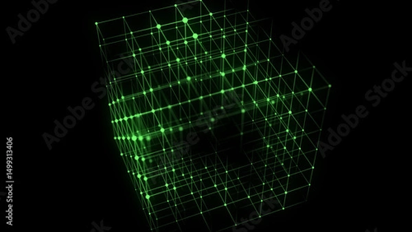 Obraz Network connection structure in the form of a cube. Technology connect big data. Science background. Abstract geometric 3D objects. 3D rendering.