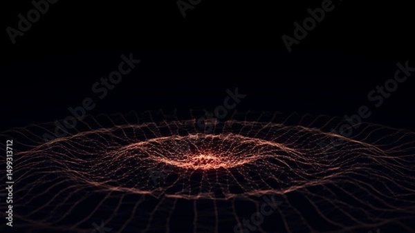 Fototapeta Futuristic wave. Dark cyberspace. Abstract music sound wave with dots. Blue moving particles on a black background. 3d rendering.