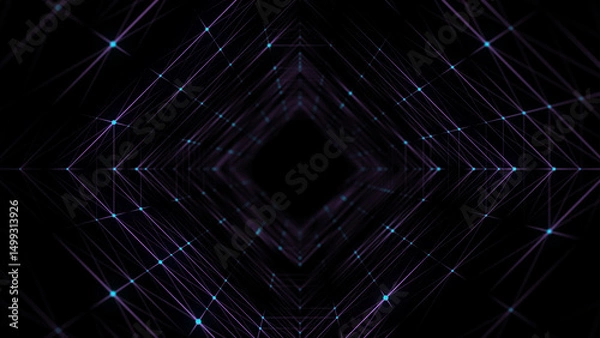 Fototapeta Abstract wireframe tunnel. Wormhole. 3D portal grid. Futuristic fantasy funnel. 3d rendering.