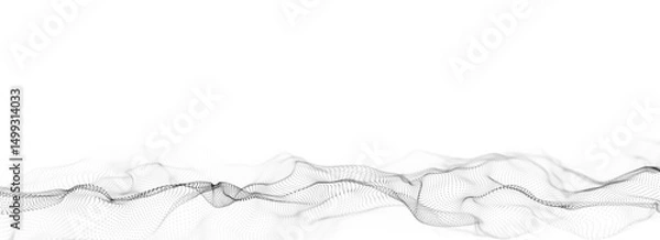 Fototapeta Abstract technology wave of particles. Big data visualization. Background with motion dots. Artificial intelligence. 3d rendering.