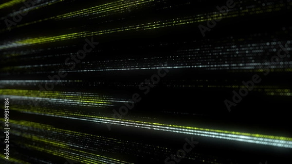 Fototapeta Abstract digital flow particles. Cyber network connection background. Big data visualization. Technology backdrop. 3d rendering.