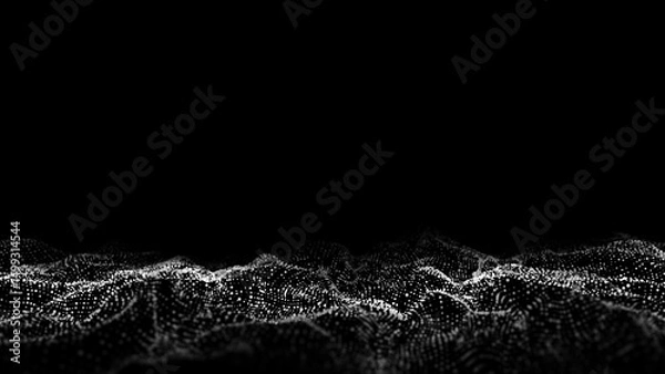 Fototapeta Futuristic technology wave. Digital cyberspace. Abstract wave with moving particles on background. Big data analytics. 3d rendering.