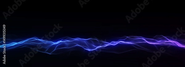 Fototapeta Futuristic technology wave. Digital cyberspace. Abstract wave with moving particles on background. Big data analytics. 3d rendering.