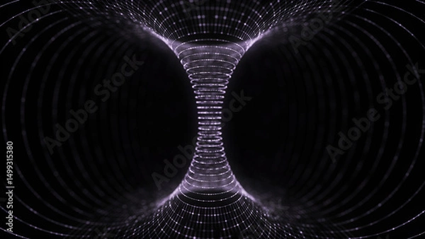 Fototapeta Abstract wireframe tunnel. Science wormhole. 3D portal grid. Futuristic fantasy funnel. 3d rendering.