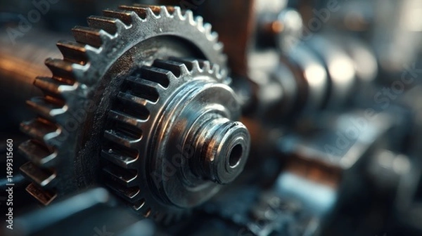 Fototapeta Macro shot capturing intricate details of an industrial cogwheel mechanism