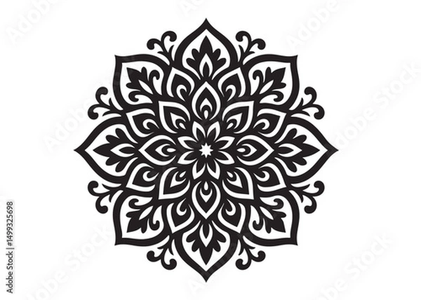Fototapeta black mandala logo silhouette design, mandala design logo icon silhouette, mandala design patterns silhouette vector, Simple mandala design logo silhouette in vector style with a white background