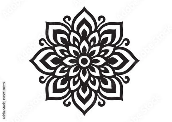 Fototapeta black mandala logo silhouette design, mandala design logo icon silhouette, mandala design patterns silhouette vector, Simple mandala design logo silhouette in vector style with a white background