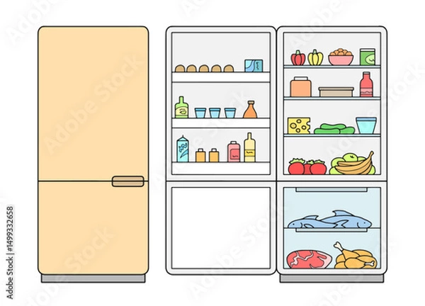 Fototapeta Refrigerator graphic isolated color sketch illustration vector 