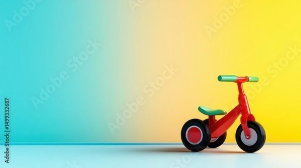Obraz Colorful children's tricycle positioned on a minimalist background, evoking playful childhood memories