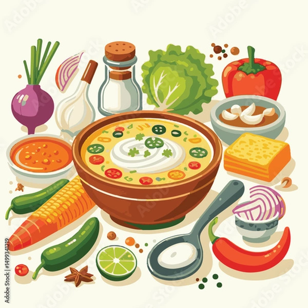 Fototapeta food, soup, chowder, meal, cuisine, delicious, seafood, bowl, lunch, vegetable, gourmet, cream, creamy, potato, dinner, fresh, white, hot, fish, american, dish, clam, bread, healthy, milk, carrot, par