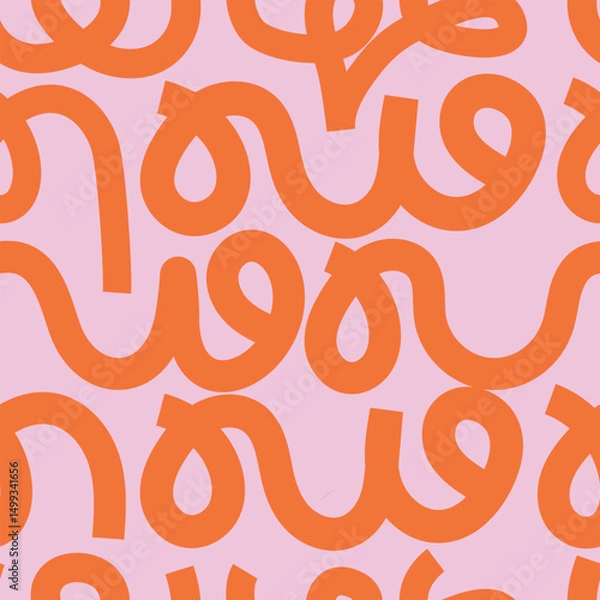 Fototapeta Aesthetic Contemporary printable seamless pattern with abstract forms. Colorful abstract background in minimalist vector. Pink, orange