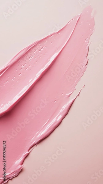 Fototapeta Close-up of smooth pink cosmetic cream or makeup foundation smeared on a soft beige background. Generative AI